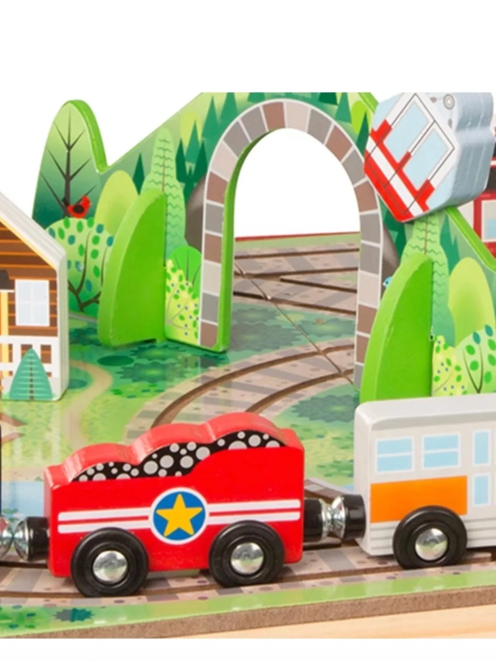 Melissa & Doug 17-Piece Wooden Take-Along Tabletop Railroad and Trains, for Kids